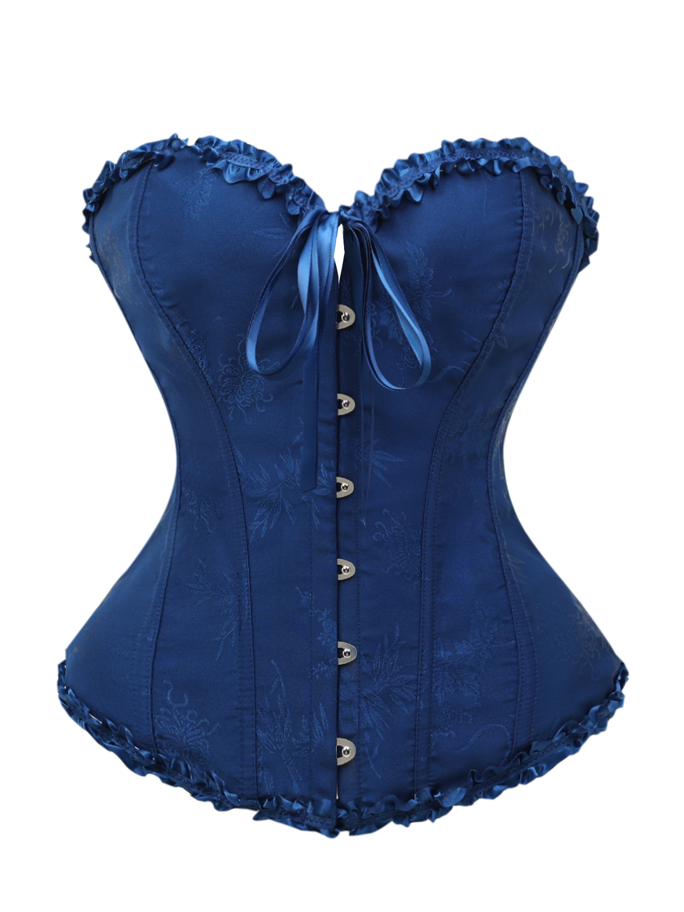 Corset Waist Cinch - Dark blue jacquard lace edged front