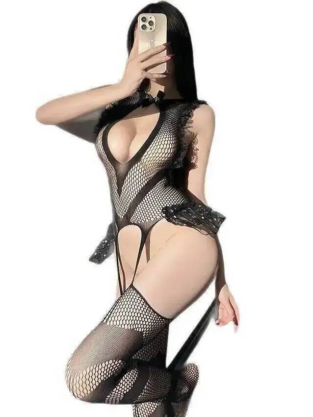Sexy Lace Trim Fishing Net Bod - Bodystocking Fishnet avaliação e preço