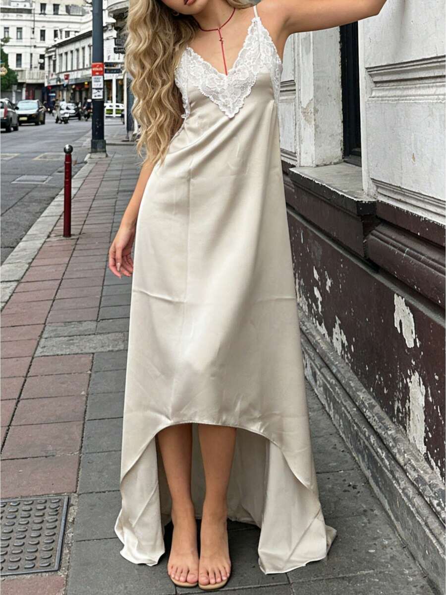 Women Summer Deep V-Neck Lace  - Slip Dress Satin avaliação e preço