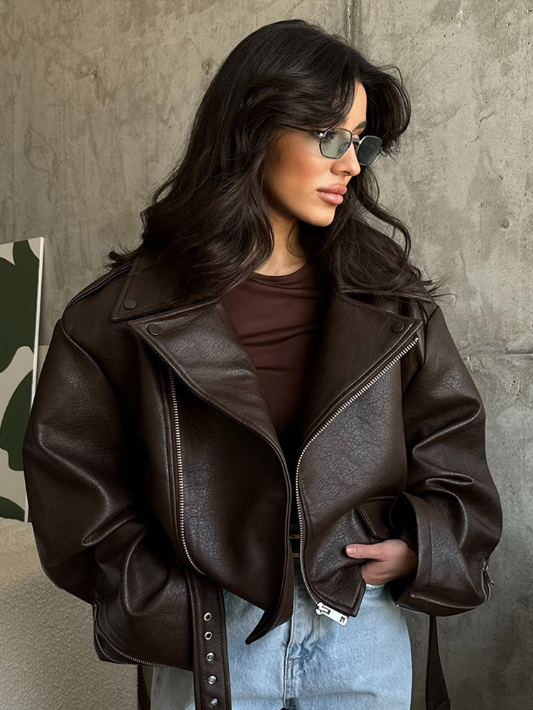 With Belt Leather Jacket Coat  - Corset Waist Cinch avaliação e preço