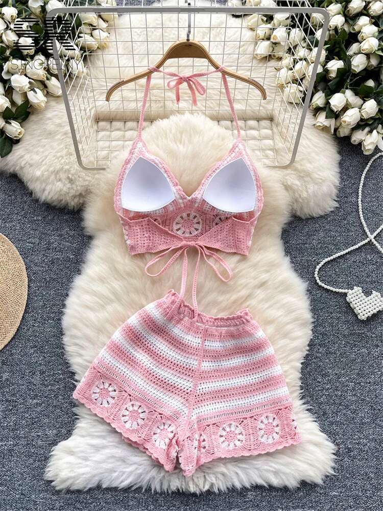 Beach Vacation Knit 2pcs Suits - Cami Top Lace avaliação e preço