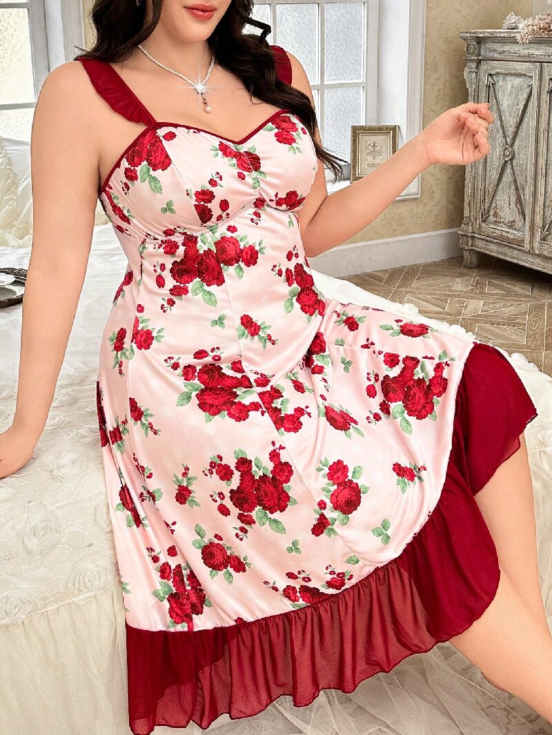 Plus Size Women's Floral Print - Cami Top Lace avaliação e preço