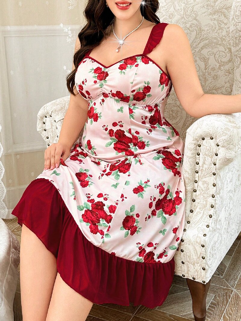 Plus Size Women's Floral Print - Cami Top Lace avaliação e preço