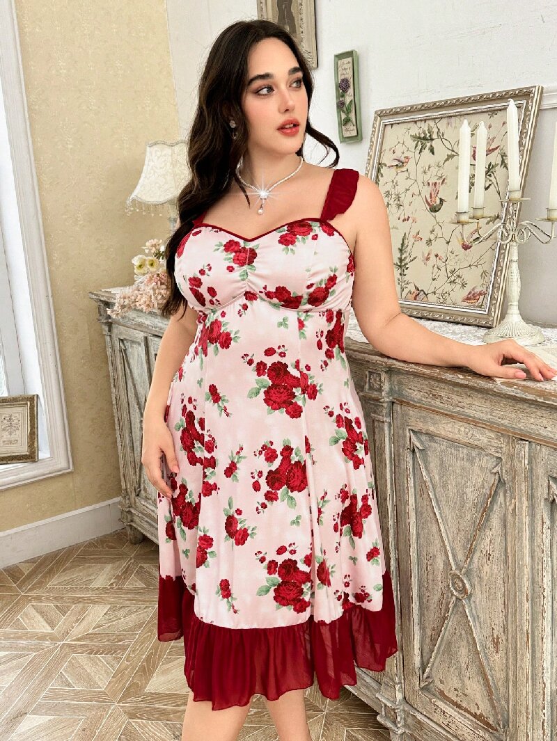 Plus Size Women's Floral Print - Cami Top Lace avaliação e preço