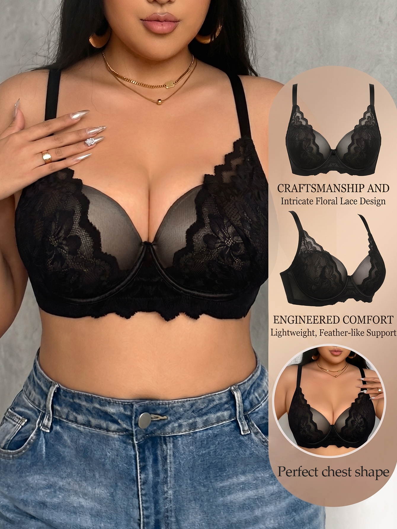 Wide Strap Plus Size Women Bra - Push Up Bra Padded avaliação e preço