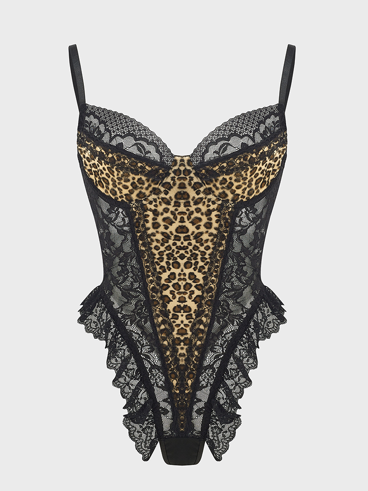 Sexy Lace Leopard Pattern Body - Shapewear Bodysuit Firm avaliação e preço
