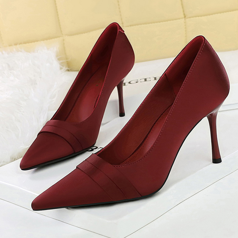 Women Elegant Burgundy 8cm Hig - Slip Dress Satin avaliação e preço