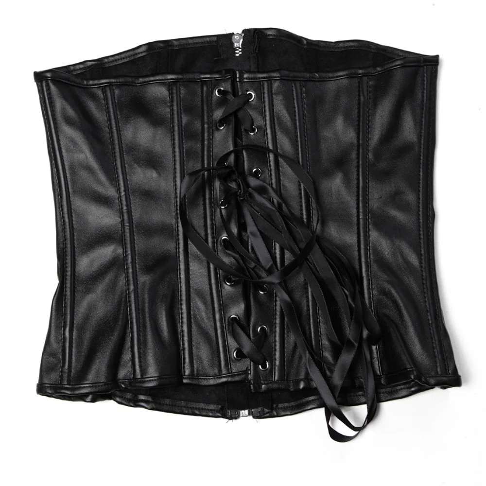 Black Short Zipper PU Faux Lea - Corset Waist Cinch avaliação e preço