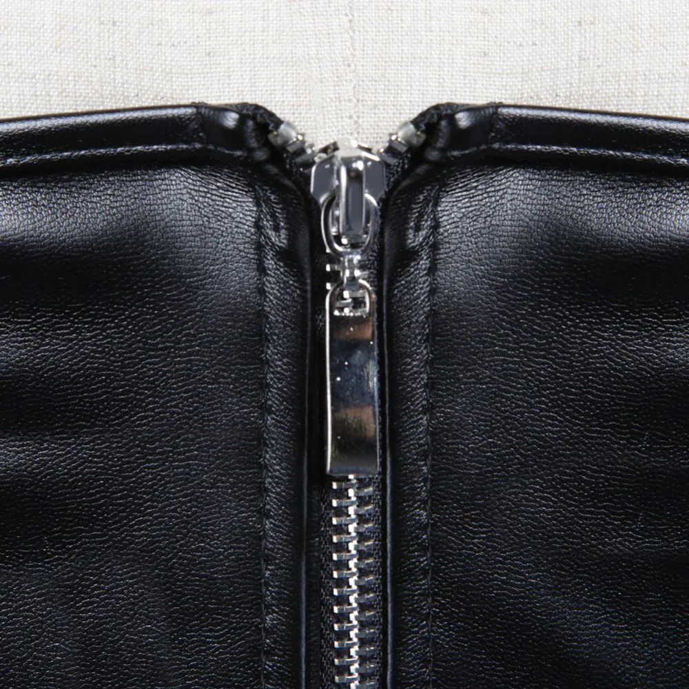 Black Short Zipper PU Faux Lea - Corset Waist Cinch avaliação e preço