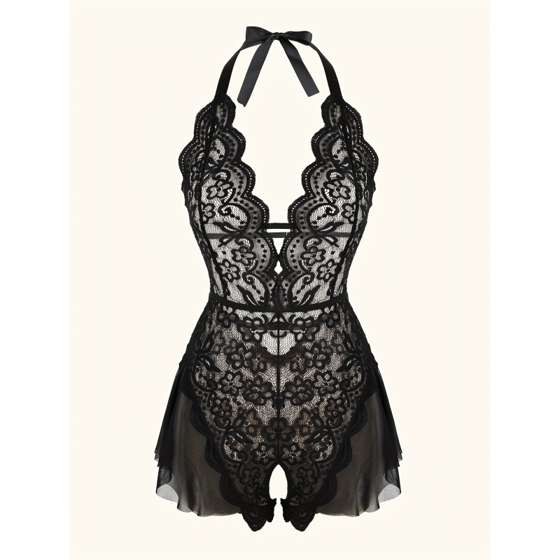 Charming Lace Mesh Teddy, Scal - Lace Teddy Lingerie avaliação e preço