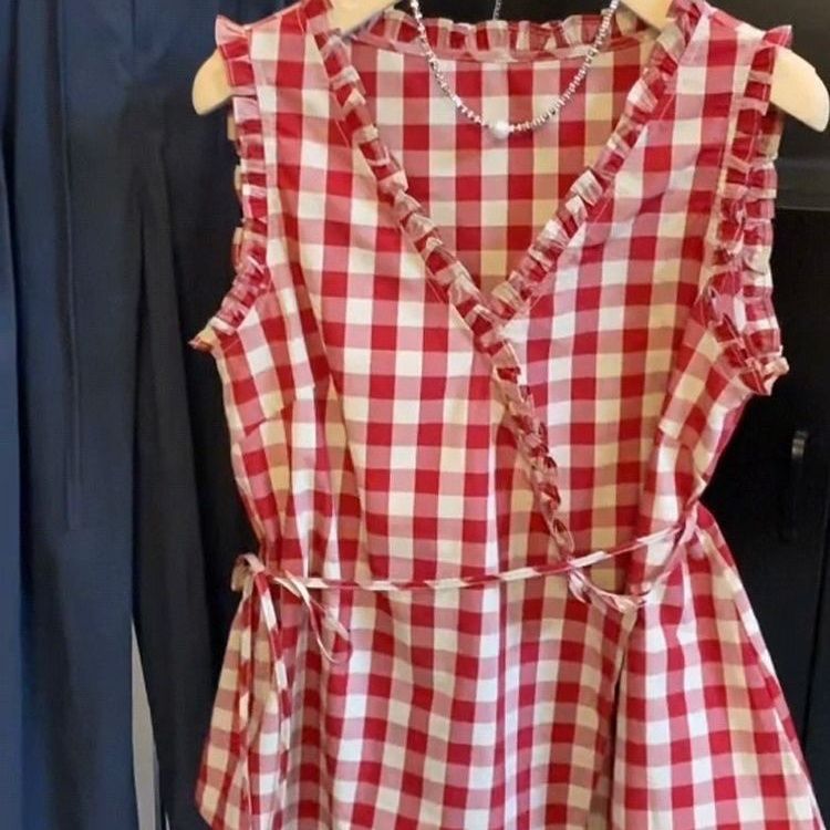 Retro Red Plaid Sleeveless Ves - Corset Waist Cinch avaliação e preço