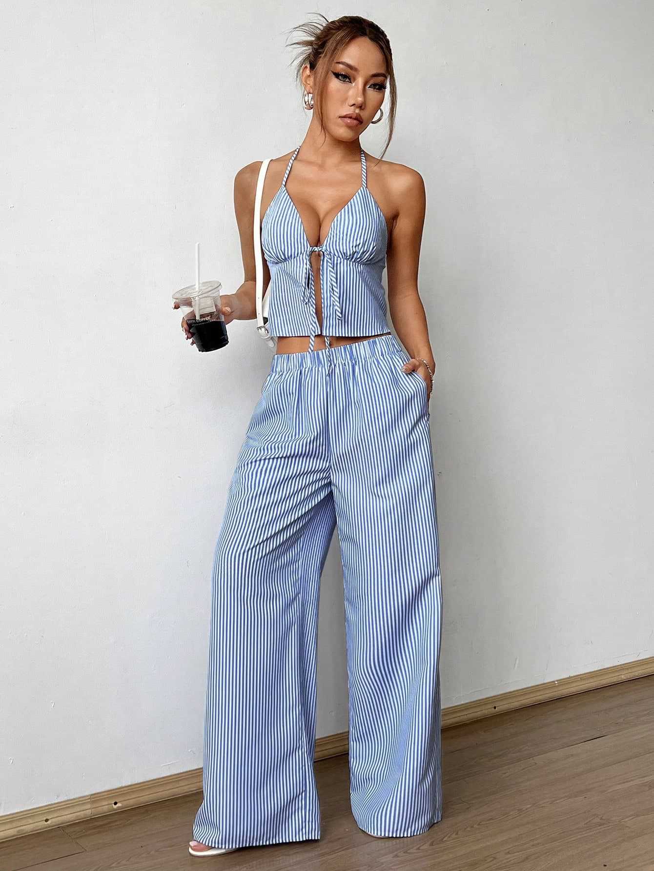 Striped Lace Up Camisole Colla - Cami Top Lace avaliação e preço