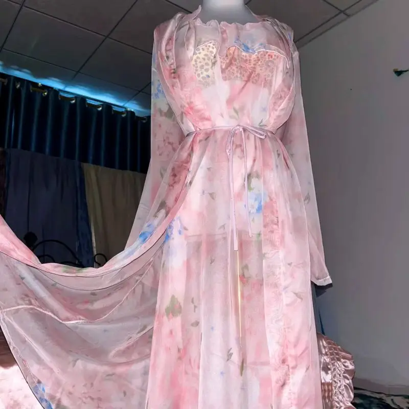 Pink Silk Printed See Through  - Robe Silk Women avaliação e preço