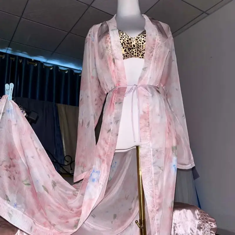 Pink Silk Printed See Through  - Robe Silk Women avaliação e preço