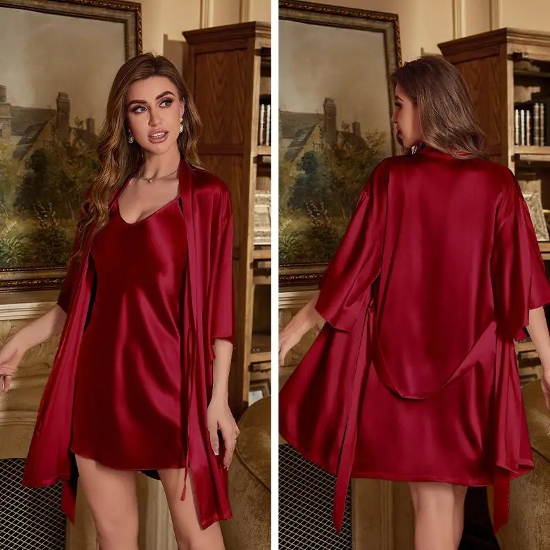 2PC Robe Suit Women Rayon Bath - Robe Silk Women avaliação e preço
