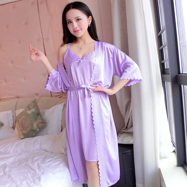 2pcs/Set Women Nightwear Ice S - Robe Silk Women avaliação e preço