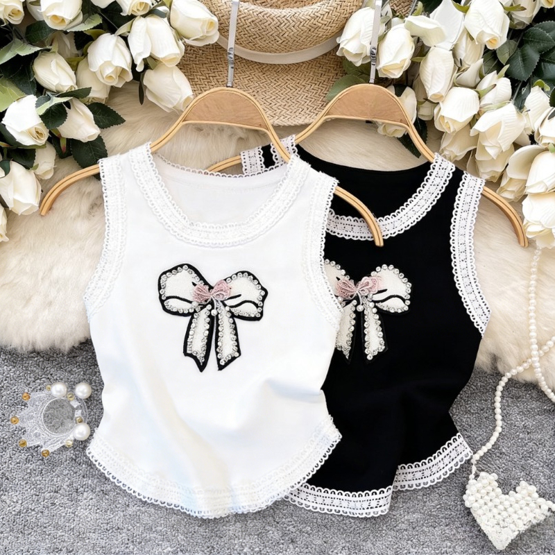 White Lace Trim Rhinestone Bow - Cami Top Lace avaliação e preço