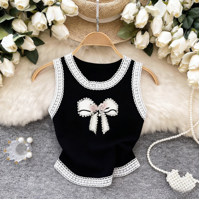 White Lace Trim Rhinestone Bow - Cami Top Lace avaliação e preço